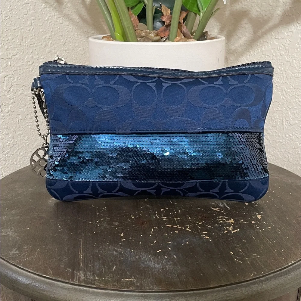 Coach Blue Sequin Signature Wristlet